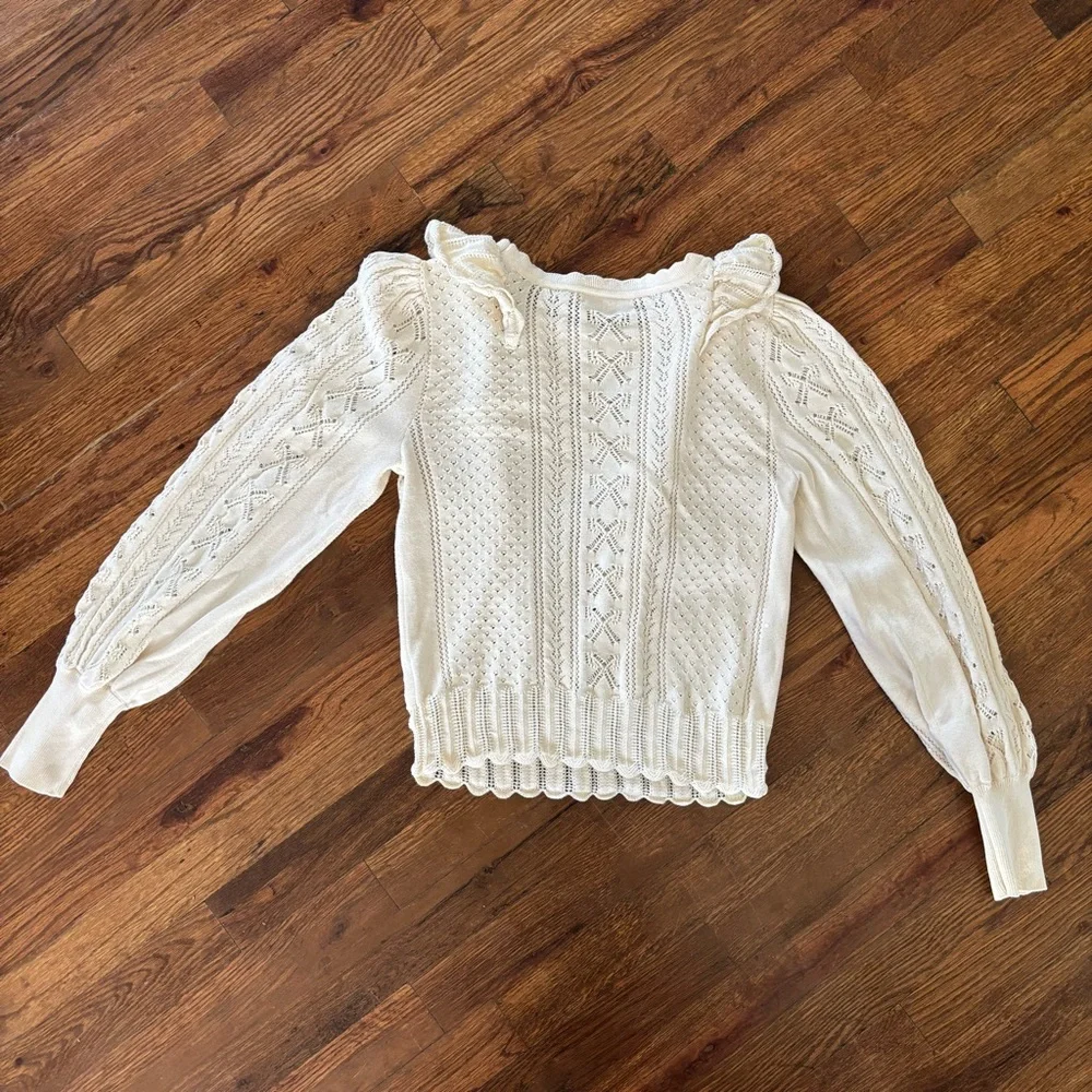 LoveShackFancy Women’s Ancora Ruffle Pointelle Knit Sweater - Picture 7 of 8